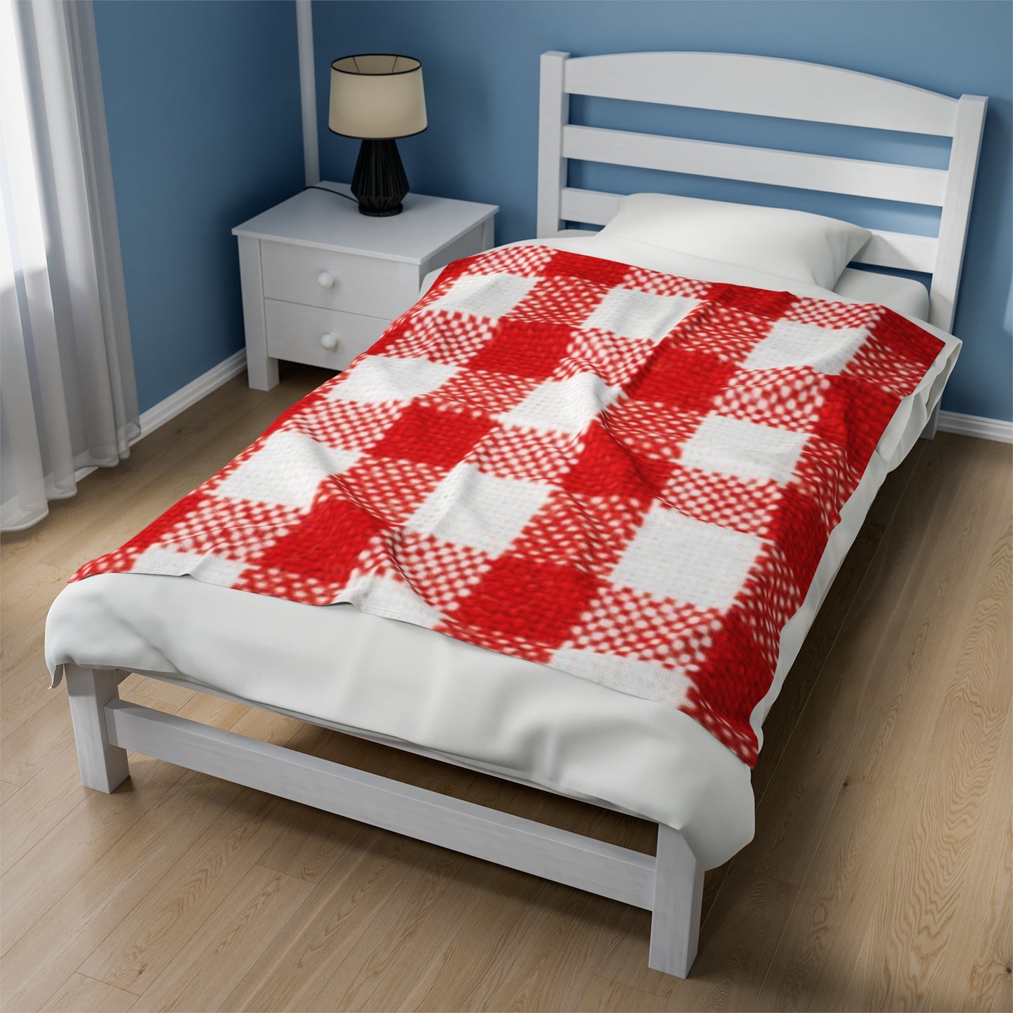 Velveteen Red & White Plaid Plush Blanket