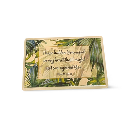 Prayer bible verse bible card with inspirational design and Psalm 119:11 verse.