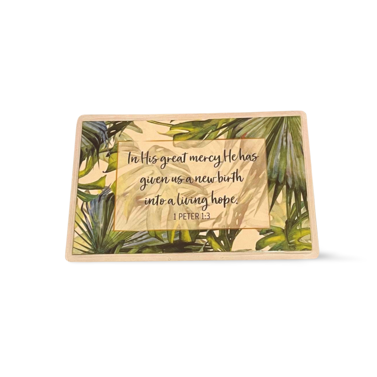 Prayer bible verse card with inspirational message and botanical design.