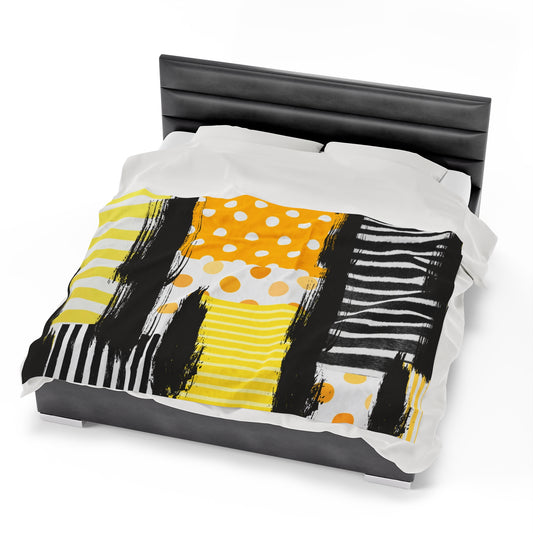 Velveteen Plush Blanket Yellow & White