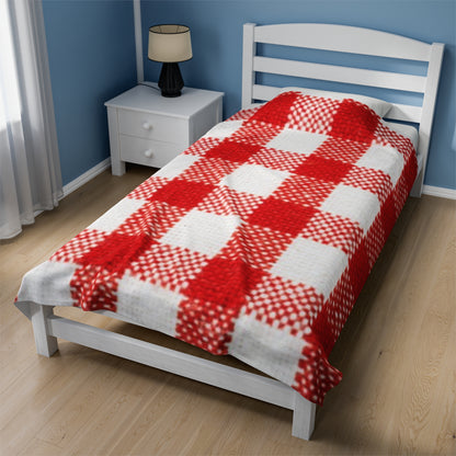 Velveteen Red & White Plaid Plush Blanket