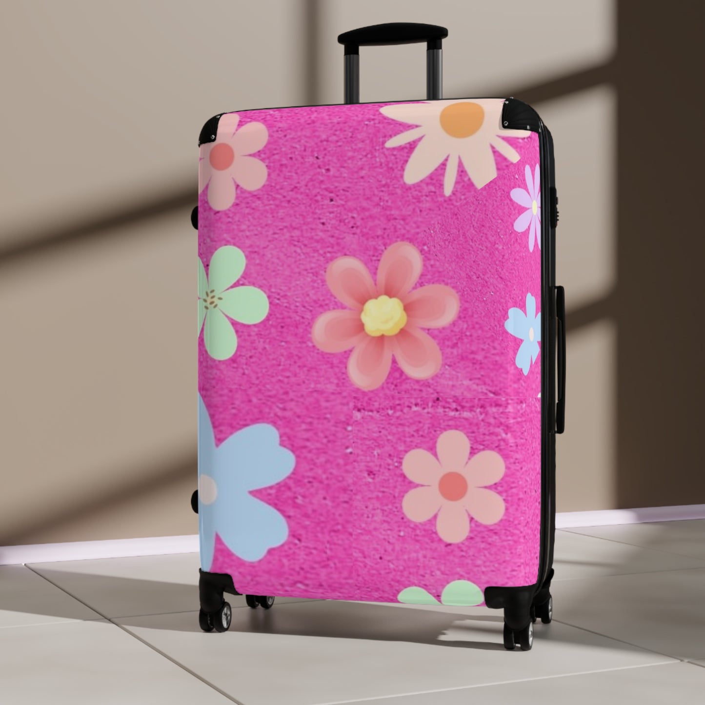 Pink Flowers Design Suitcase