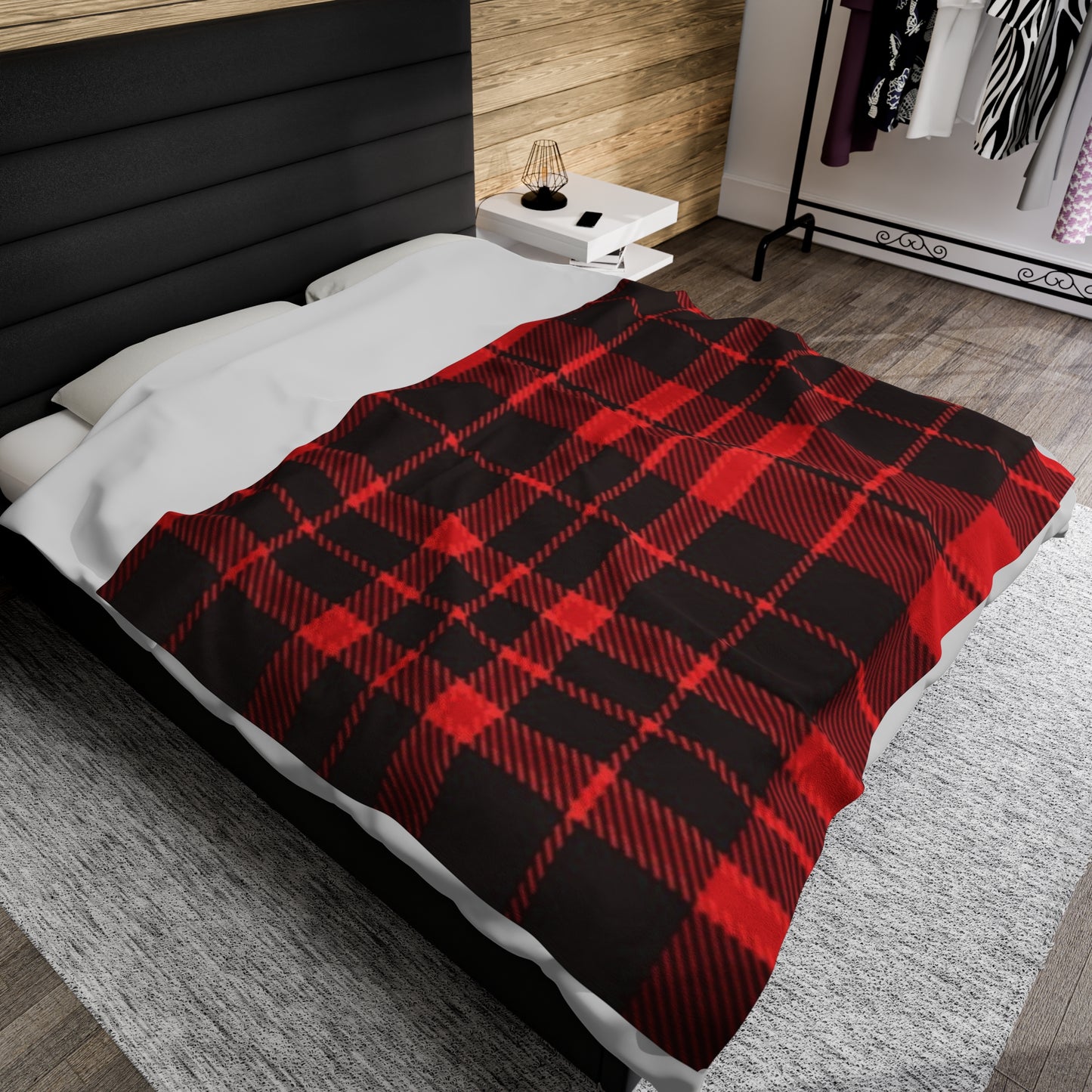 Velveteen Red & Black Plaid Plush Blanket