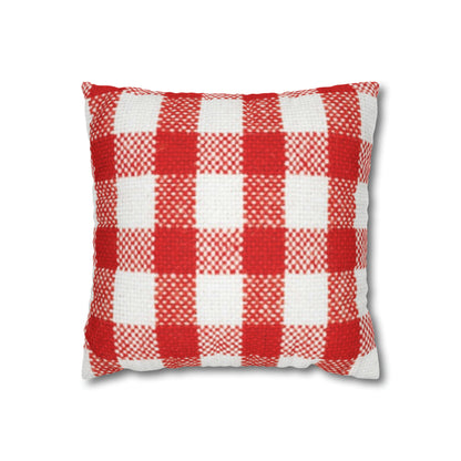 Red & White Plaid Spun Polyester Square Pillowcase