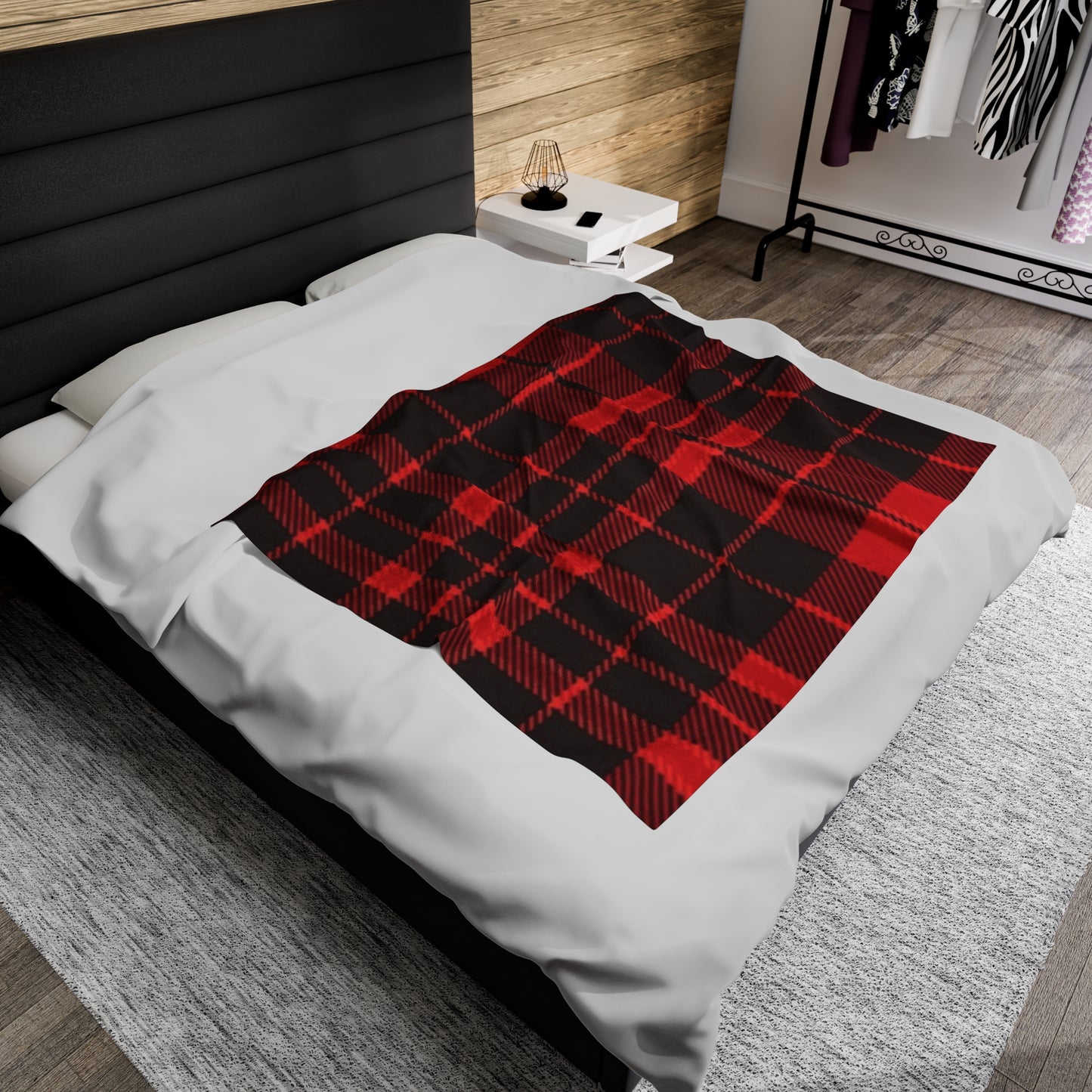 Velveteen Red & Black Plaid Plush Blanket