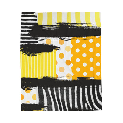 Velveteen Plush Blanket Yellow & White