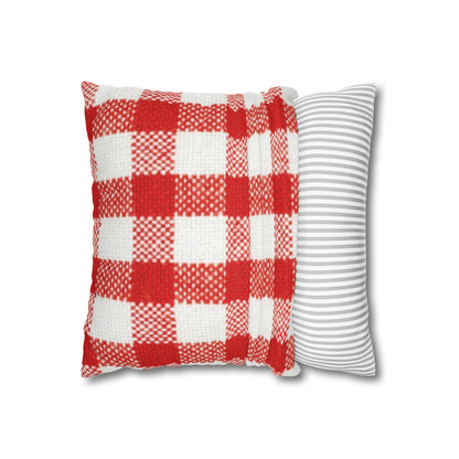 Red & White Plaid Spun Polyester Square Pillowcase