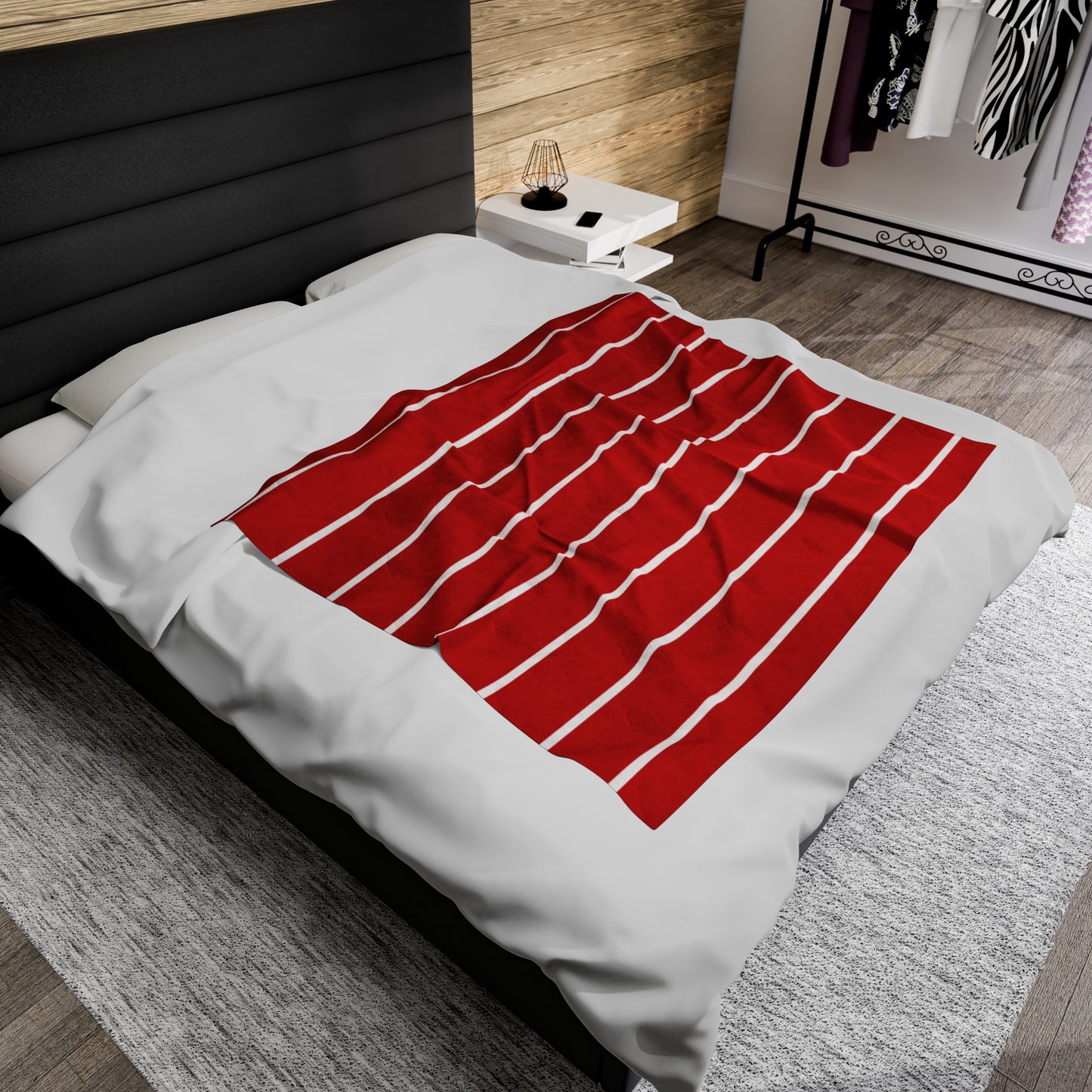 Red & White Stripe Velveteen Plush Blanket