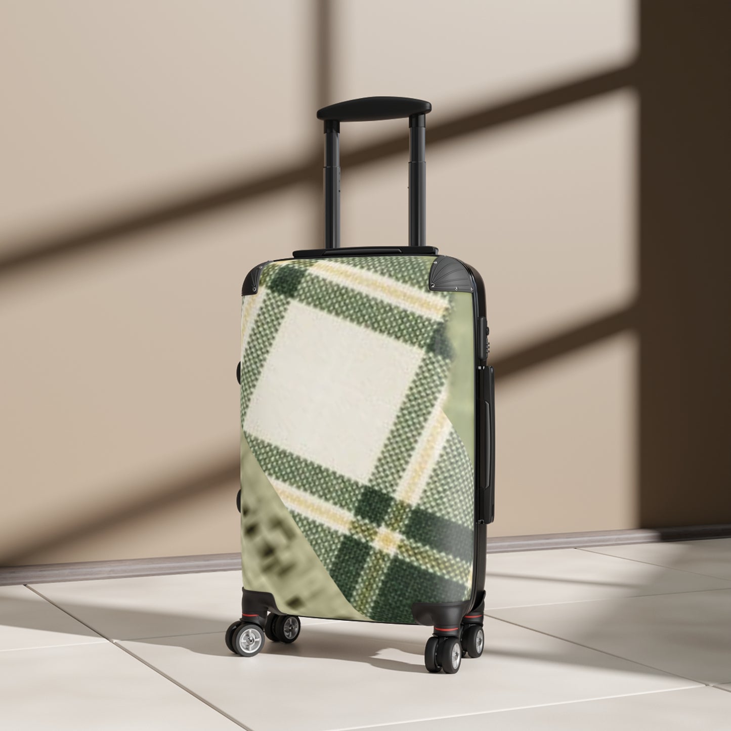 Green & White Plaid Suitcase