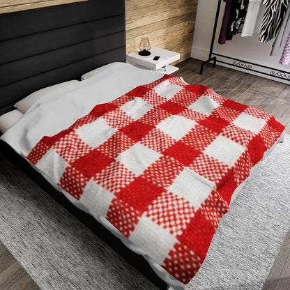 Velveteen Red & White Plaid Plush Blanket