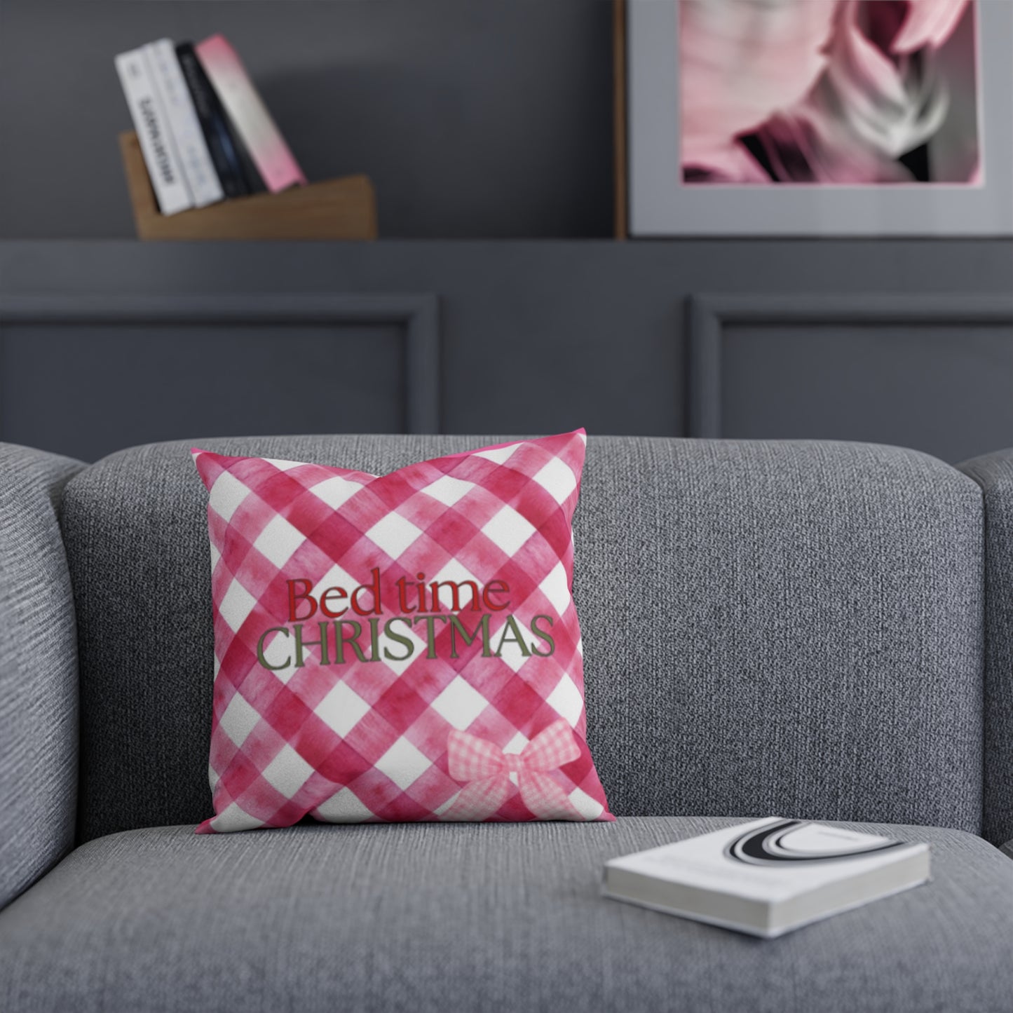 Christmas pink plaid cushion