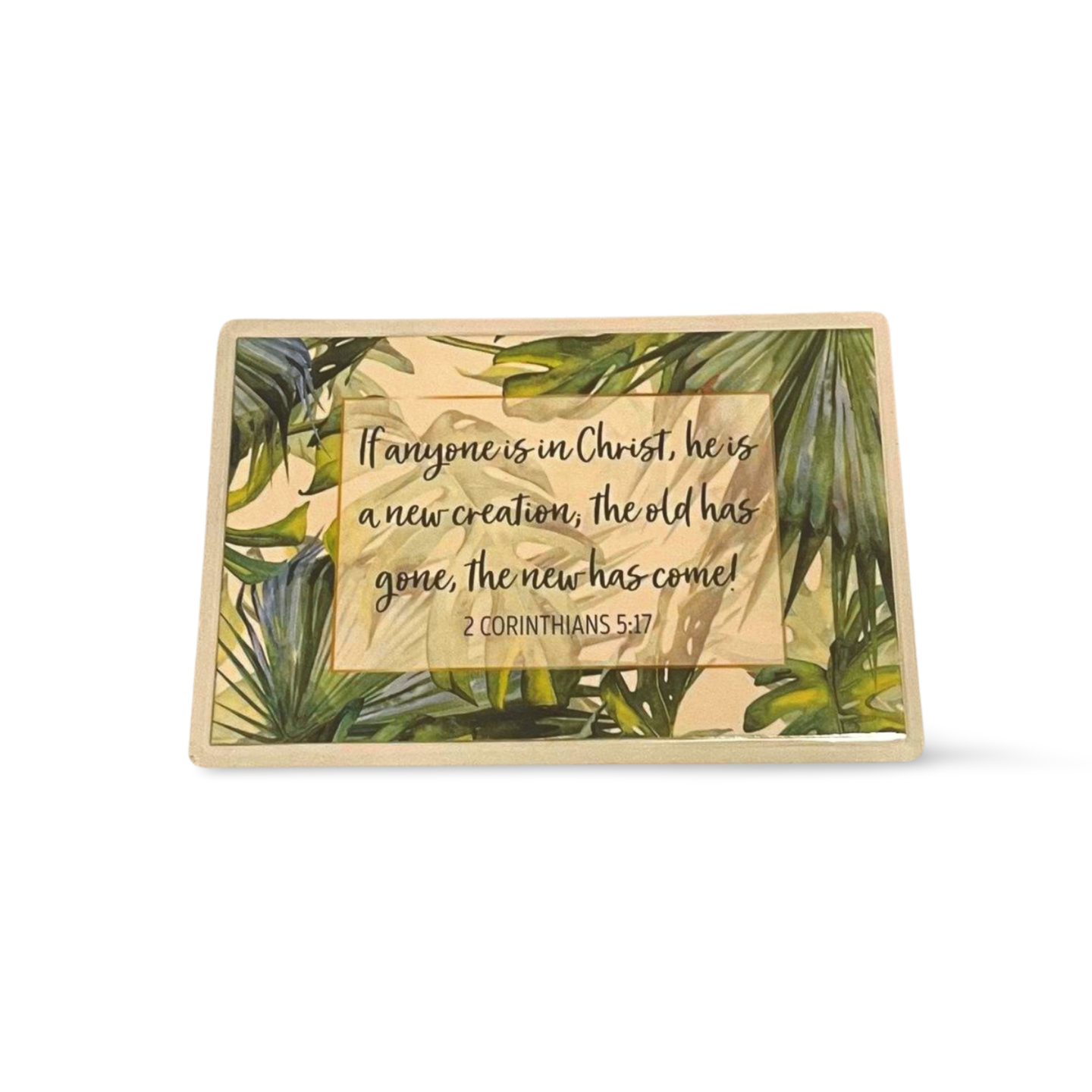 Prayer bible verse bible card with inspirational scripture and leafy background.