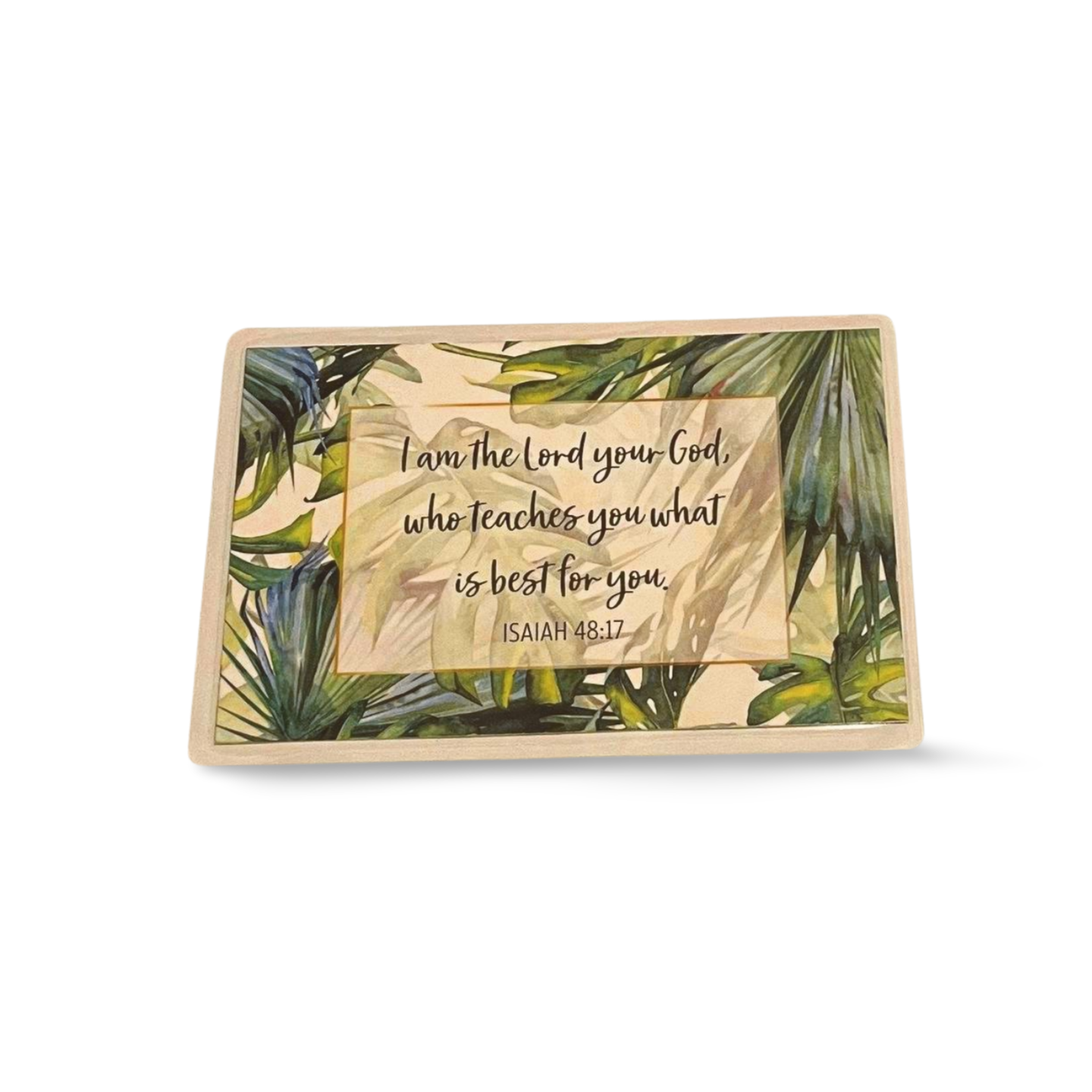 Prayer bible verse card featuring Isaiah 48:17 with decorative design.