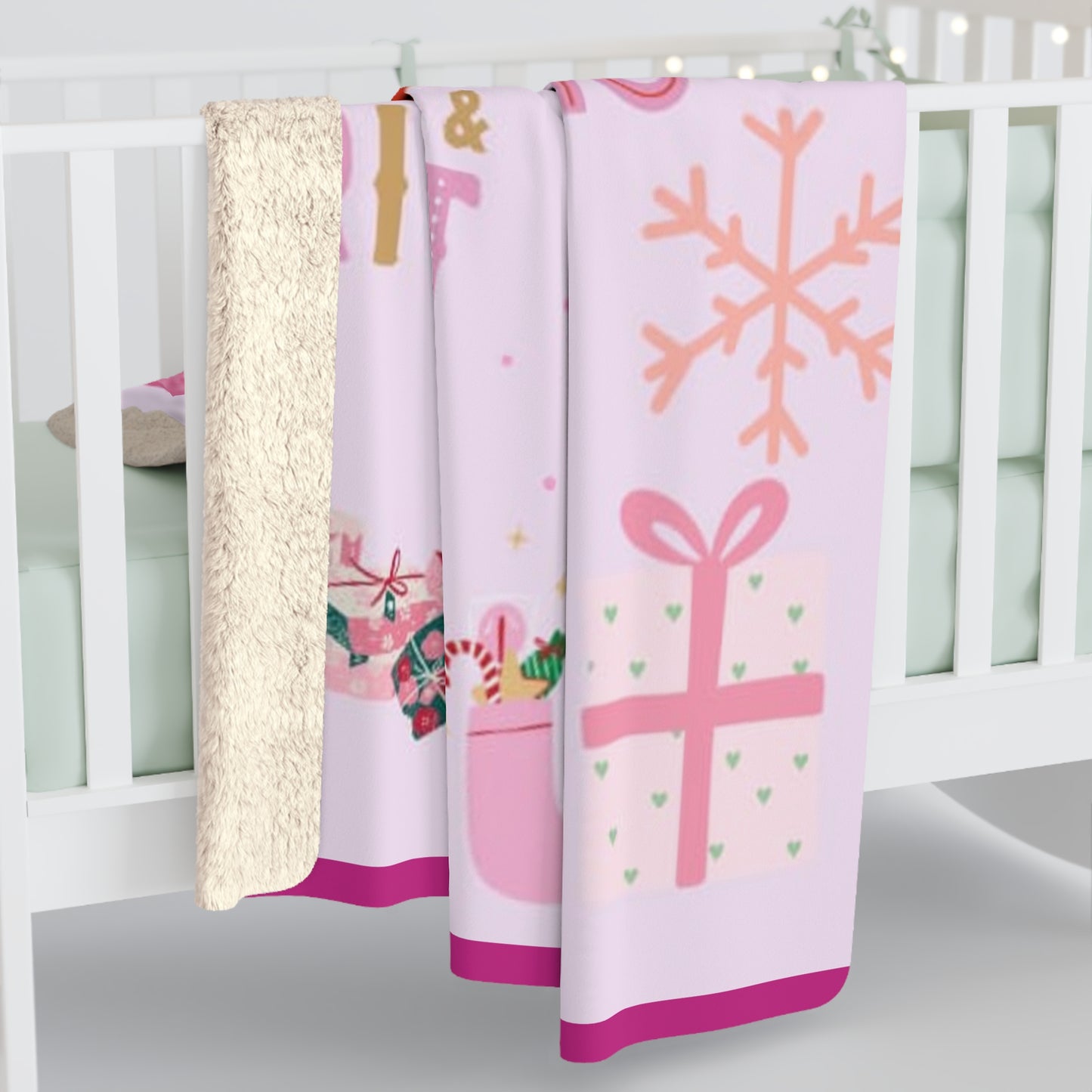 Pink Christmas Sherpa Fleece Blanket