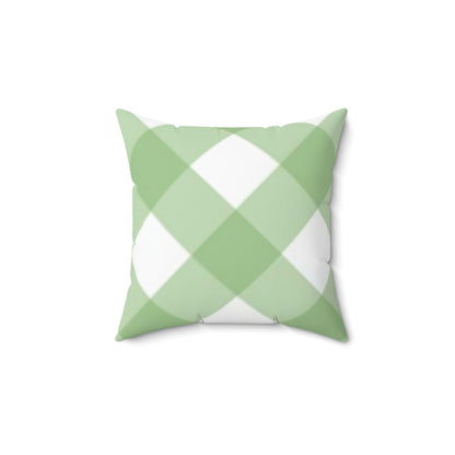 Green  and white Plaid Polyester Square Pillow