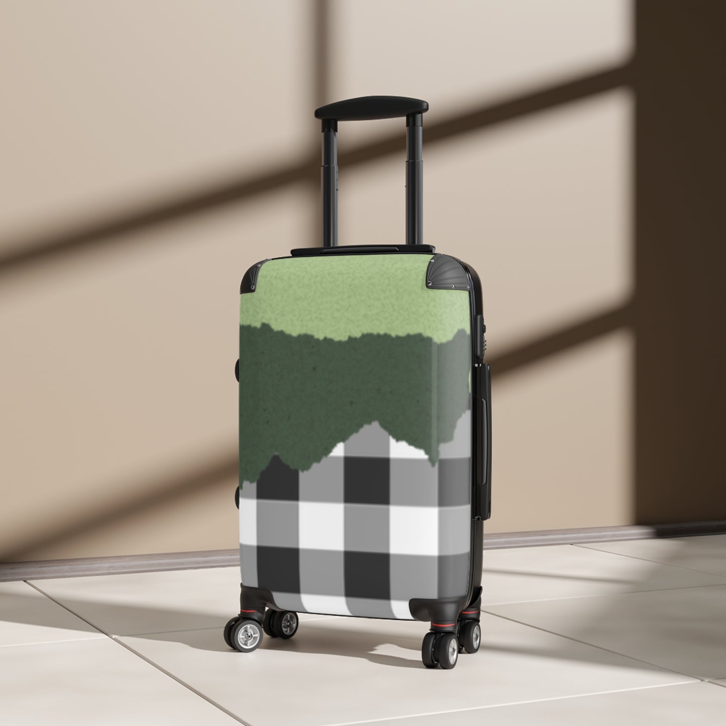 Hunter Green With Plaid Design Suitcase