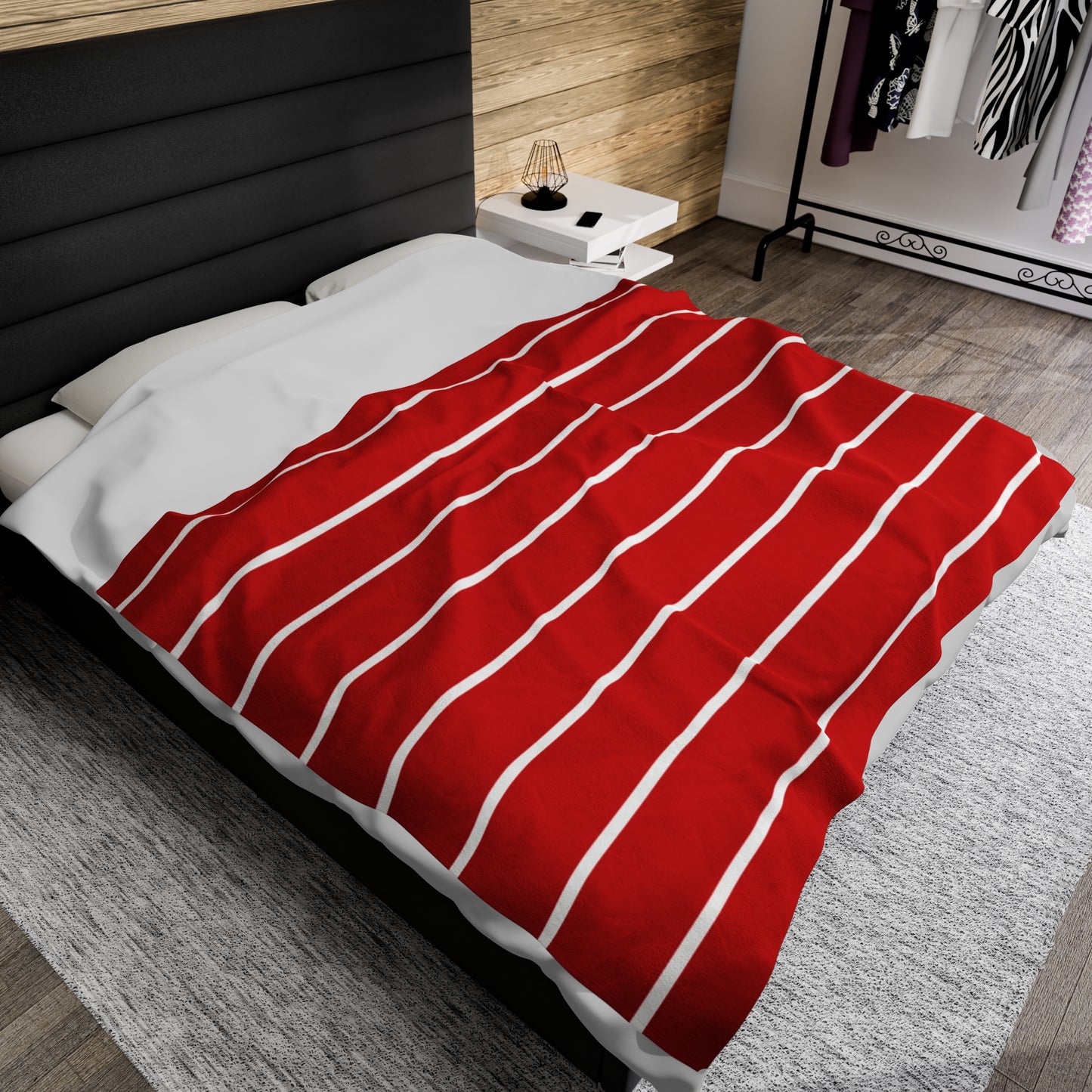 Red & White Stripe Velveteen Plush Blanket