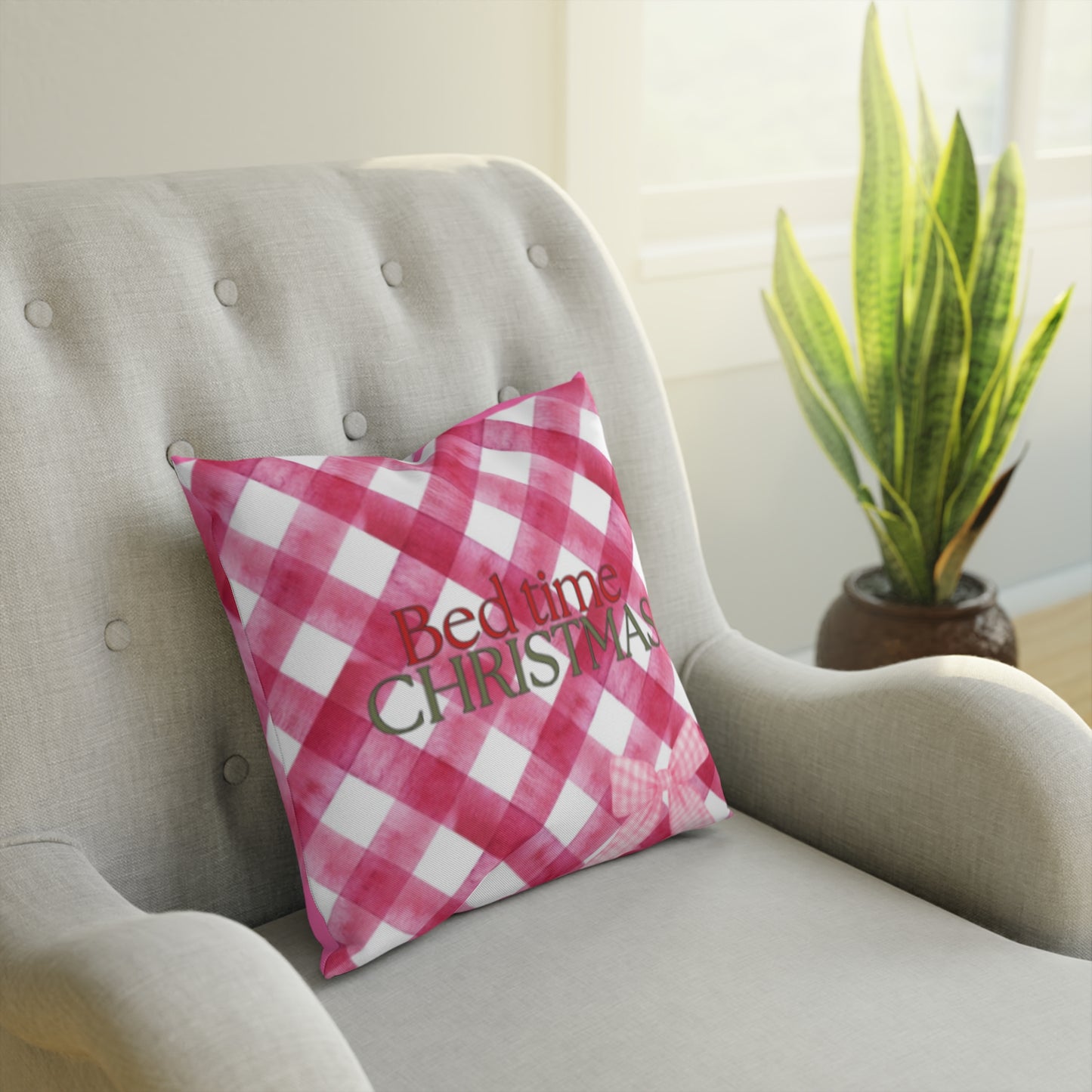 Christmas pink plaid cushion