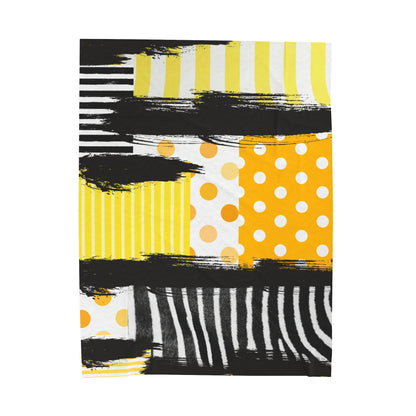 Velveteen Plush Blanket Yellow & White