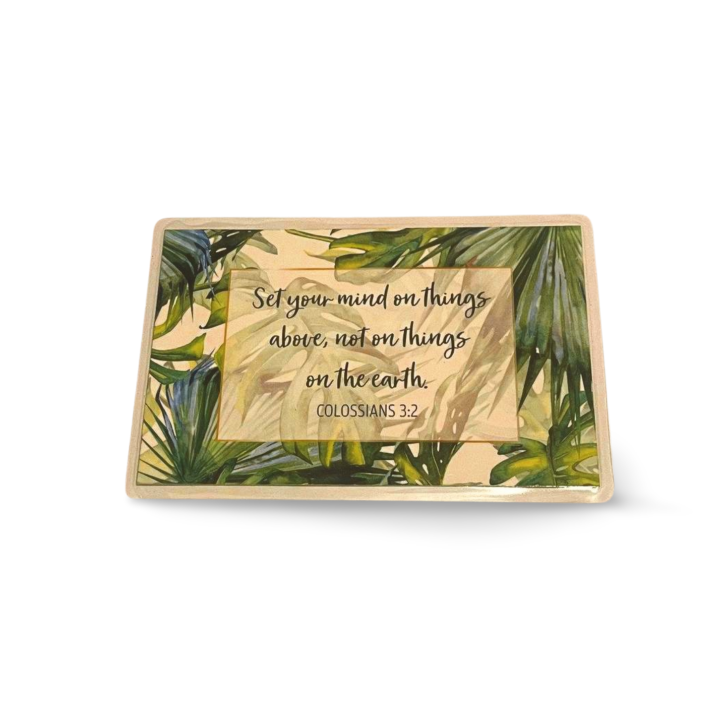 Prayer bible verse card with inspirational quote and leafy design.