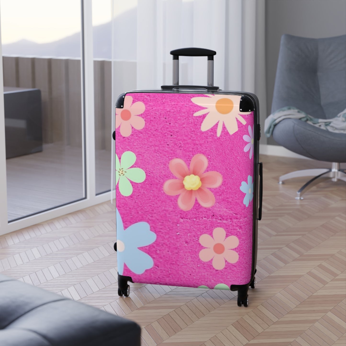 Pink Flowers Design Suitcase