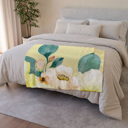 Yellow and Green flower Soft Polyester warm Blanket