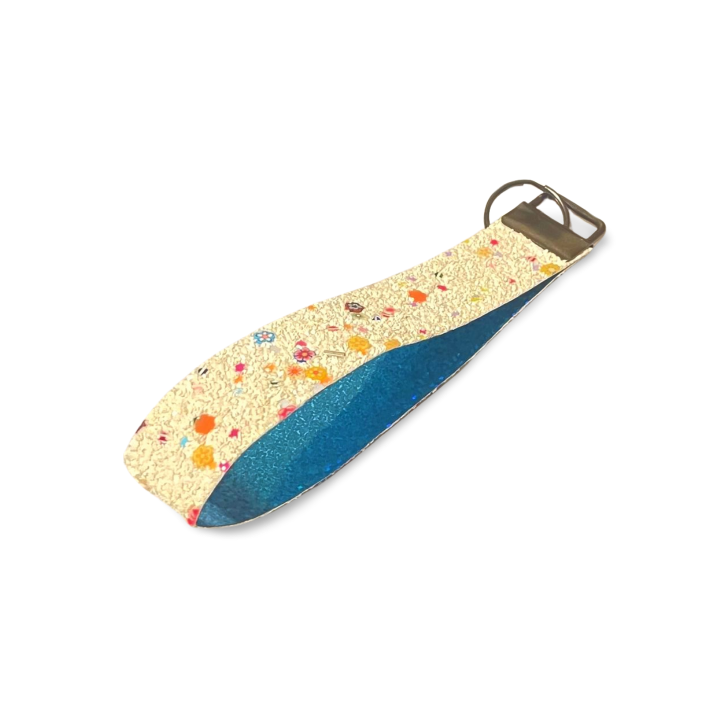 White Glitter Faux Leather Wristlet | Blue Reflective HTV Vinyl | Key Holder