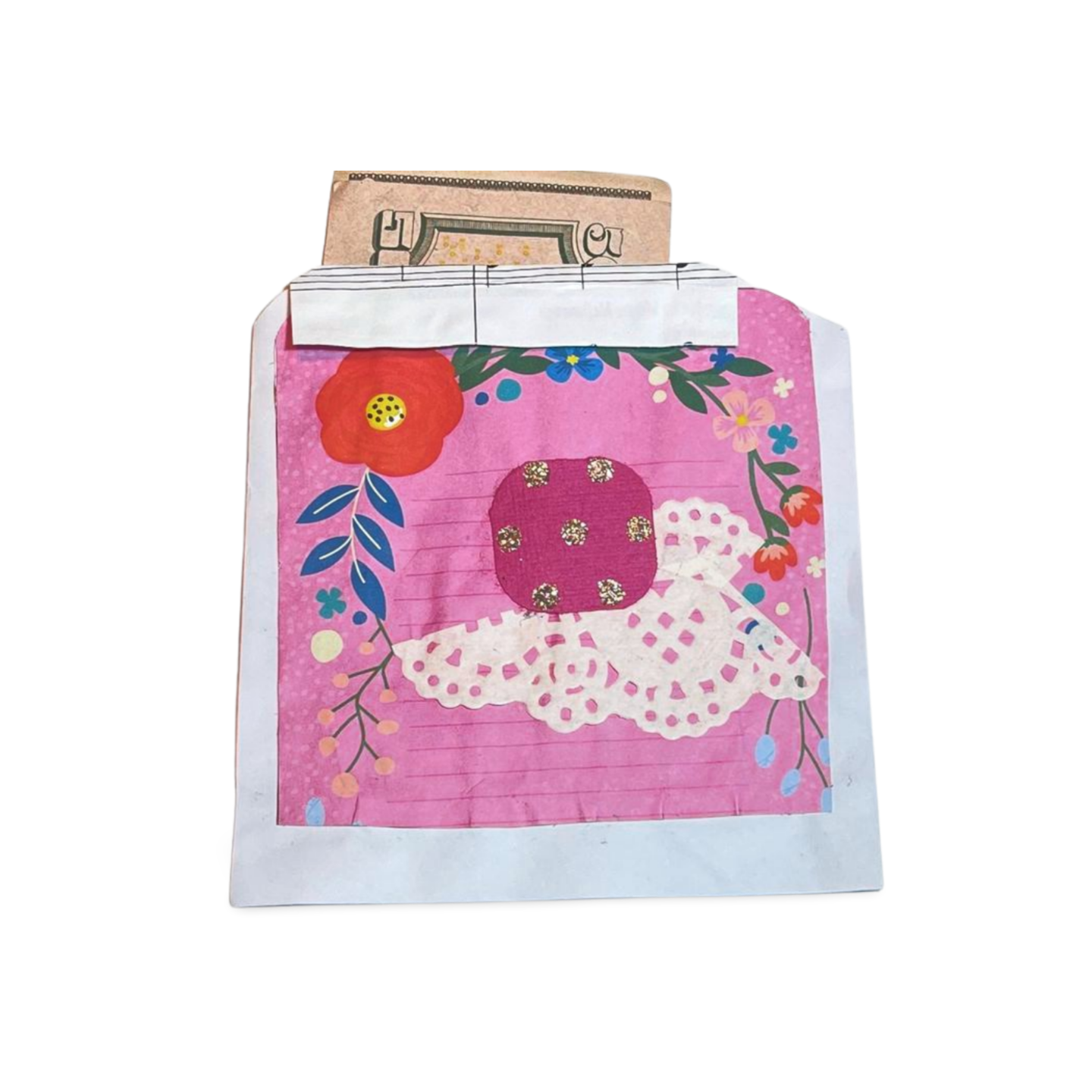 Flower Pretty Journal Envelope with floral design and lace motif.